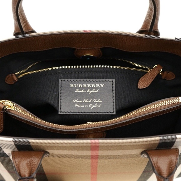 Burberry Banner Medium Tote Shoulder Bag Check Canvas Tan New - Picture 6 of 10